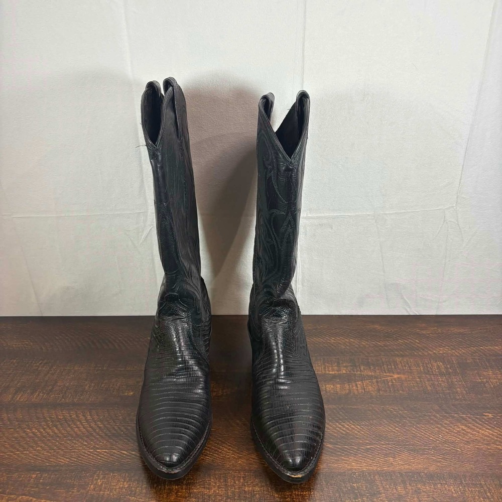 Dan Post Womens Black Teju Lizard Exotic Leather Cowboy Boots Size 7 M Vintage - Picture 5 of 10